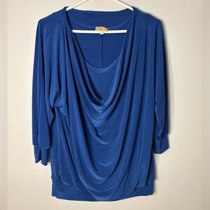 Made in Italy Blue Drape Blouse